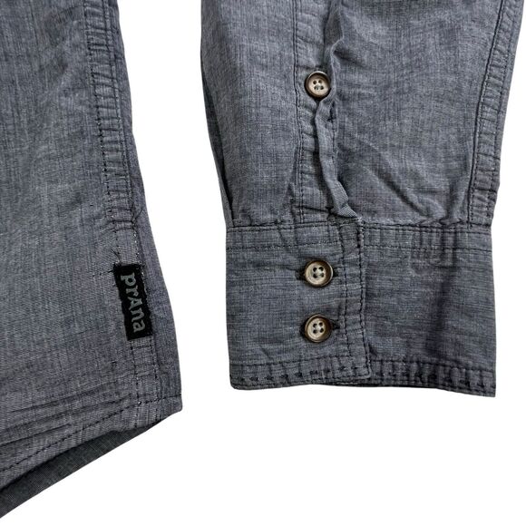 PrAna Slim Fit Shirt Mens Size Large Button Up Gray Roll Tab Long Sleeve - Picture 6 of 11